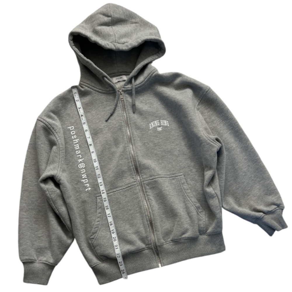 Anine Bing ㋡ Zane Hoodie Zip Up Sweatshirt Jacket Heather Grey White XXS XS - Picture 11 of 14